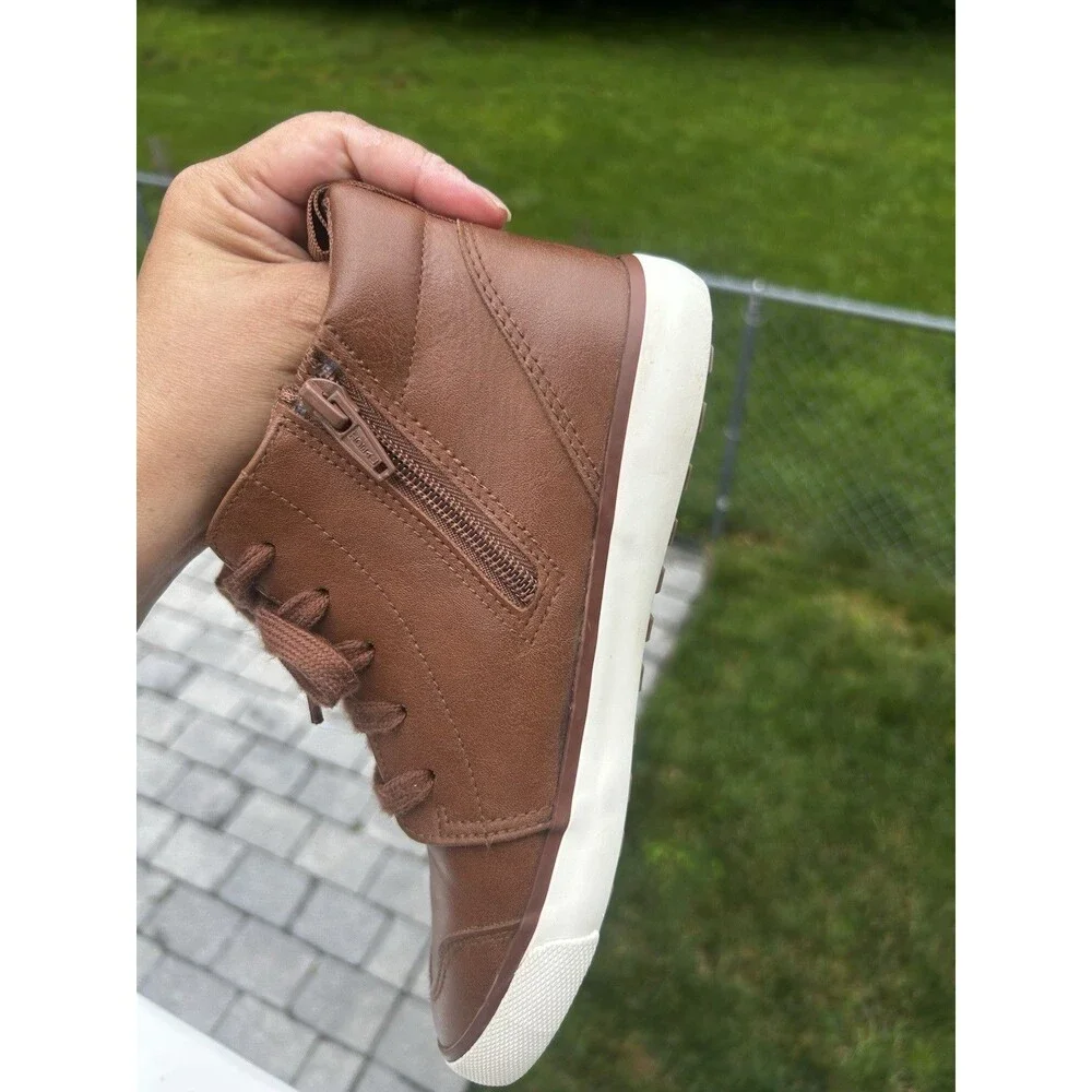 Wonder Nation Kids Size 4 Brown High Top Sneakers Lace Up Side Zip